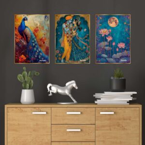 Set of Three Wall Paintings for Wall Dacoration Golden Framed Wall Paintings for Living Room & Bedroom Wall Art for Home Decoration & Office Wall Décor (24x18 inch CH-GD3-12)