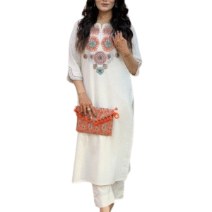 Women's Cotton Ethnic Set with Kurta, Palazzo & Dupatta(M)
