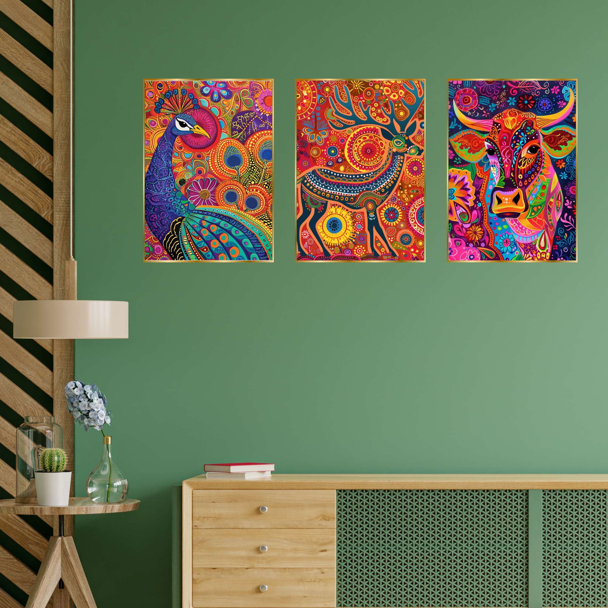 Set of Three Wall Paintings for Wall Dacoration Golden Framed Wall Paintings for Living Room & Bedroom Wall Art for Home Decoration & Office Wall Décor (24x18 inch CH-GD3-7) - Image 3