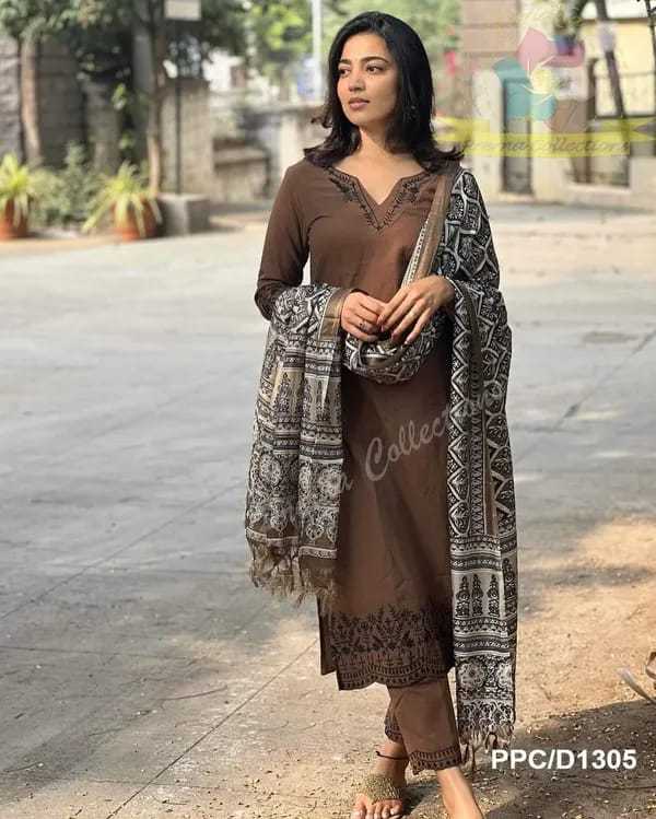 Printed Cotton Straight Kurta Set with Dupatta for Women(XL) - Image 2