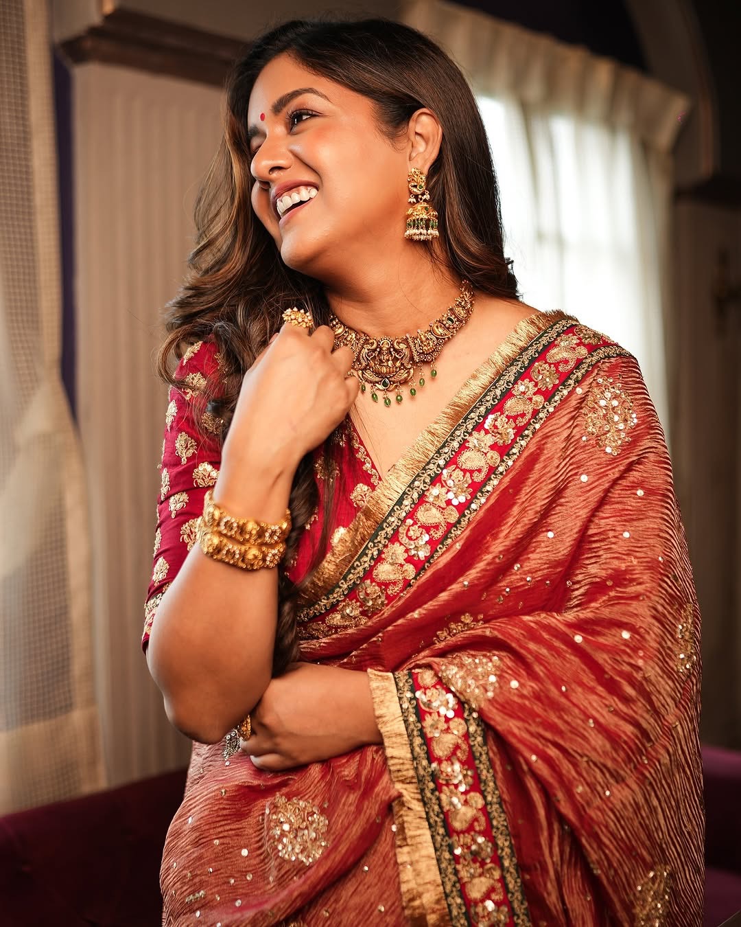 Women's Radiant Rani Pink Banarasi Crush Saree with Gota Patti & Sequin Embellished Border β Complete with Heavily Worked Blouse for Festive & Wedding Wear