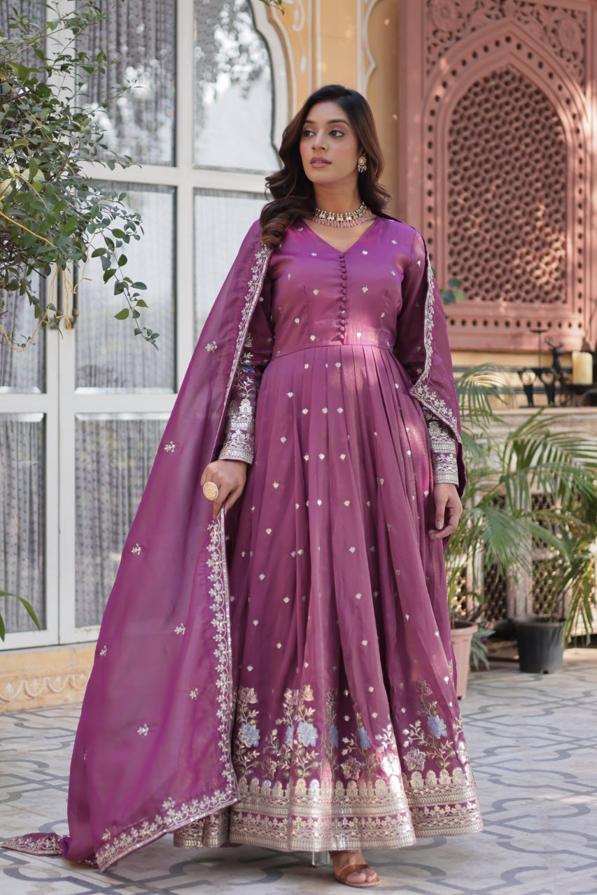 Women's Cotton Embroidered Anarkali Gown With Dupatta Set β Festive Wear - Image 5