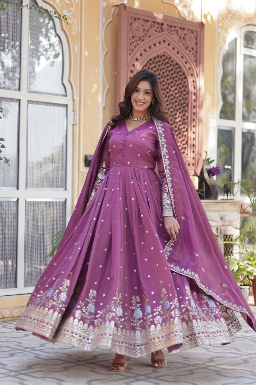 Women's Cotton Embroidered Anarkali Gown With Dupatta Set β Festive Wear - Image 10