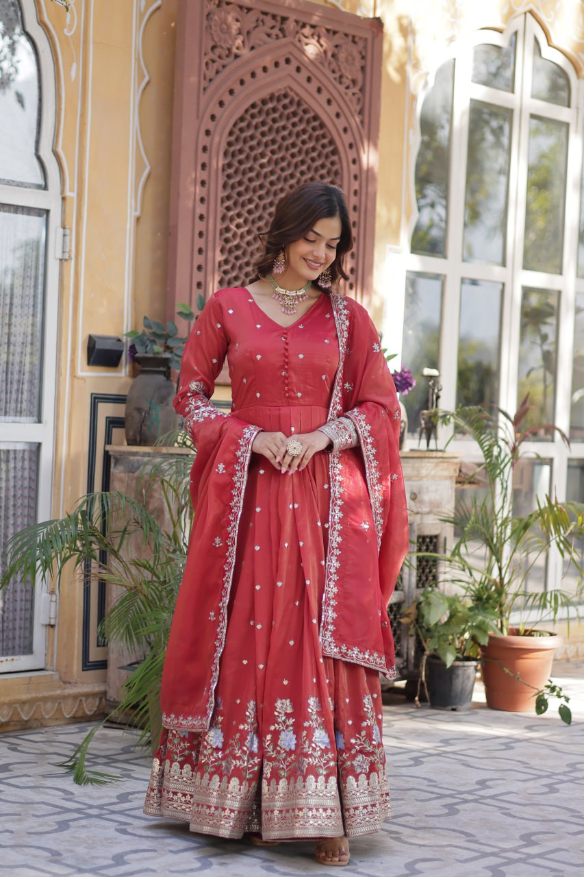 Women's Cotton Embroidered Anarkali Gown With Dupatta Set β Festive Wear - Image 11