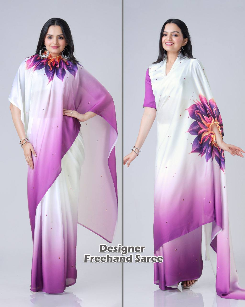 Women's Vibrant Lemon Yellow Satin Silk Kaftan Saree with Multi-Color Digital Print Yoke & Border Design - Image 13